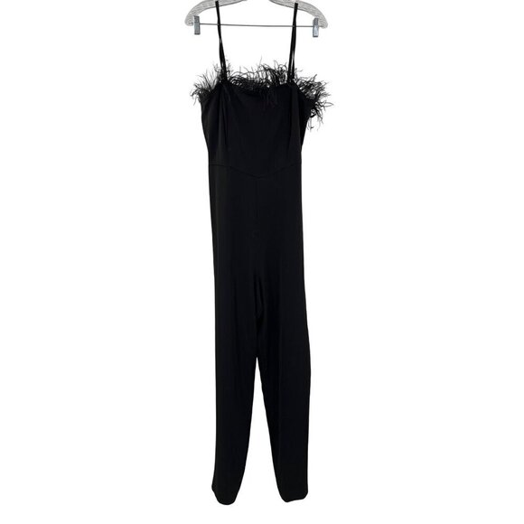 Nicole Miller Black Ostrich Feather Trim Jumpsuit Size 12 - Picture 4 of 14